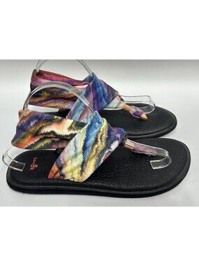 Sanuk Yoga Sling 2 Sandals Tie Dye Multicolor Knit Women Size 9 Excellent Cond